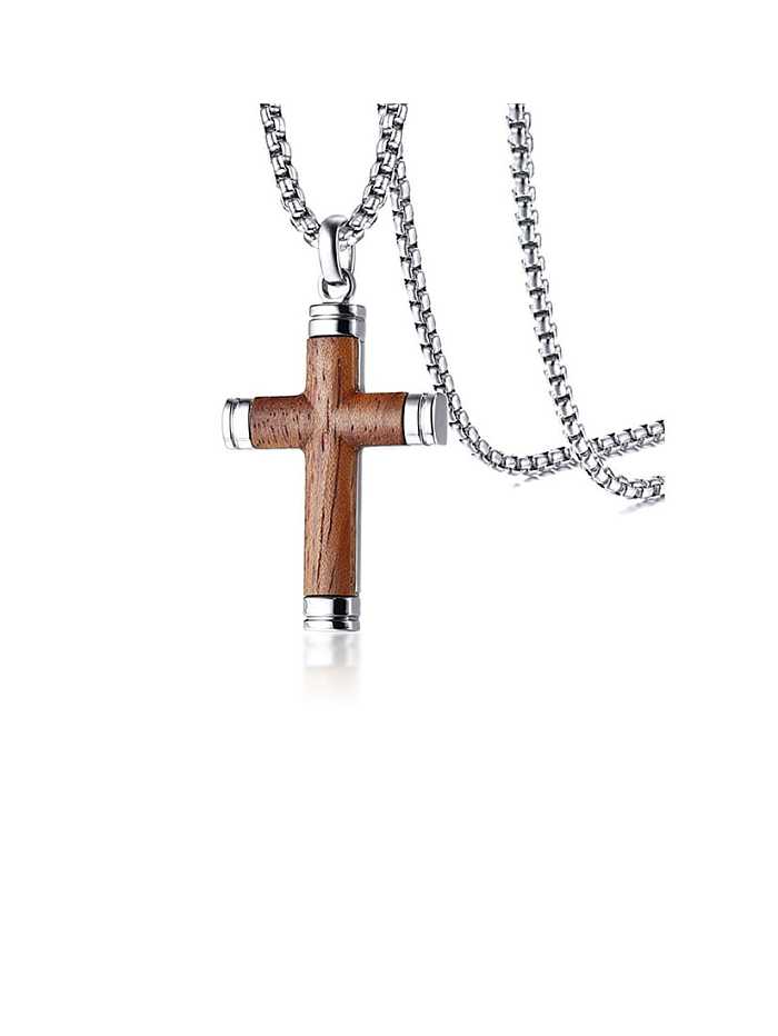 Collier Religieux Minimaliste Croix en Bois de Titane