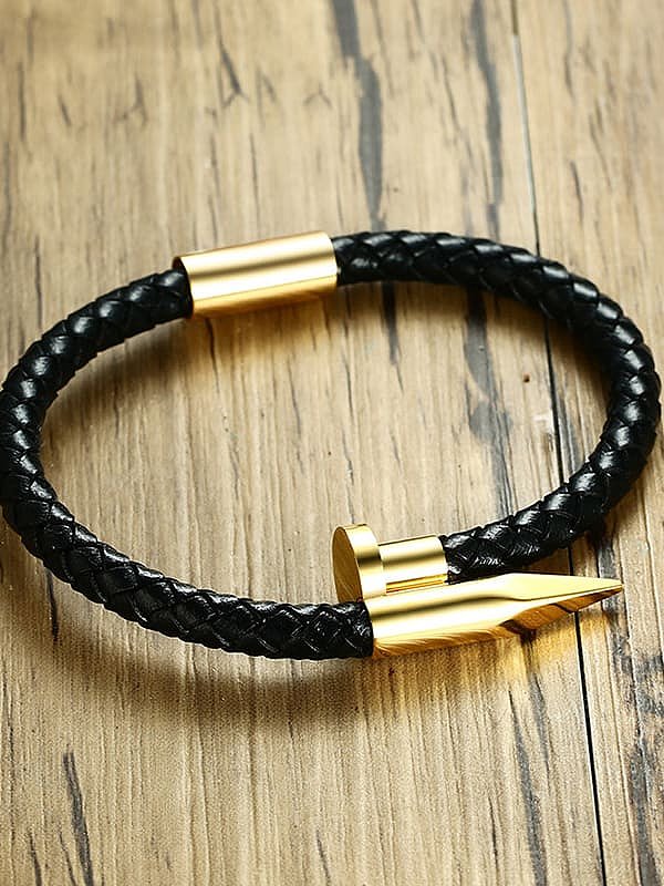 Titanium Black Leather Irregular Minimalist Bangles