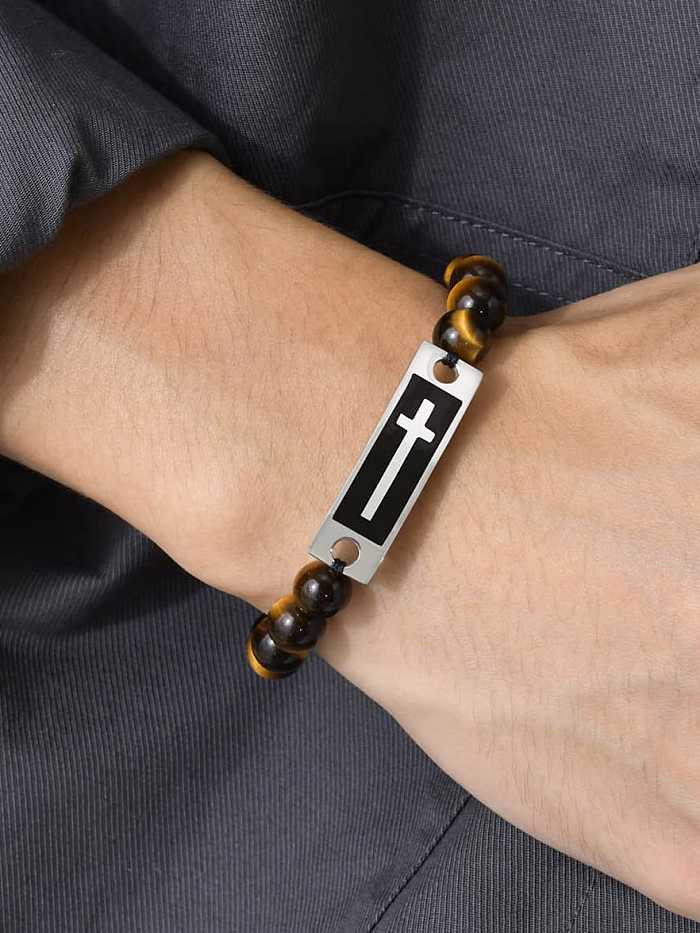 Verstellbares Armband aus Edelstahl, Tigerauge, geometrisches Vintage-Design
