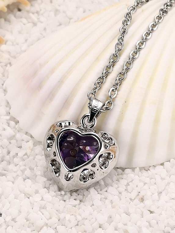 All-match Purple Heart Shaped Zircon Copper Pendant