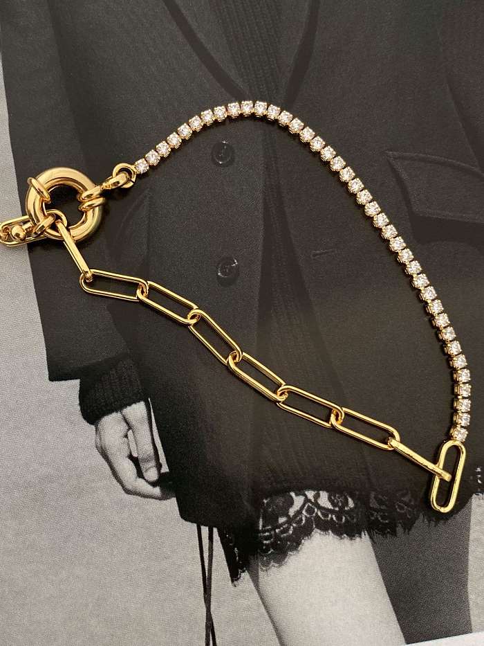 Brass Cubic Zirconia Geometric Dainty Link Bracelet