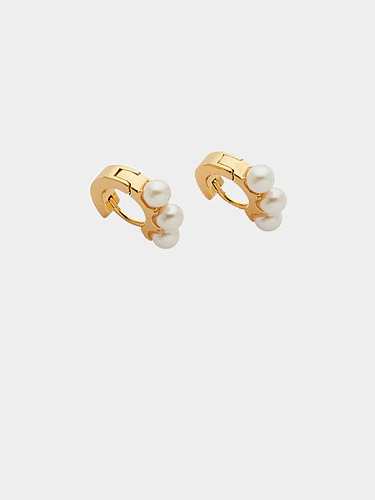 Messing Nachahmung Perle geometrische minimalistische Huggie Ohrring
