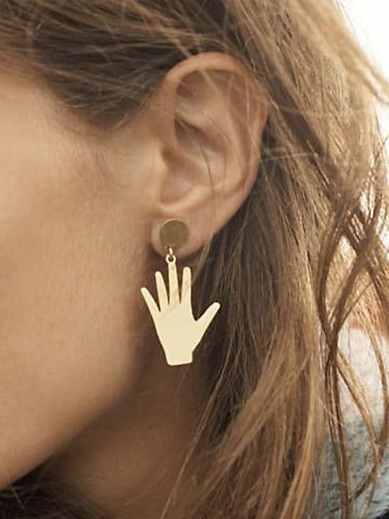 Copper Irregular Minimalist Palm OK Drop Earring