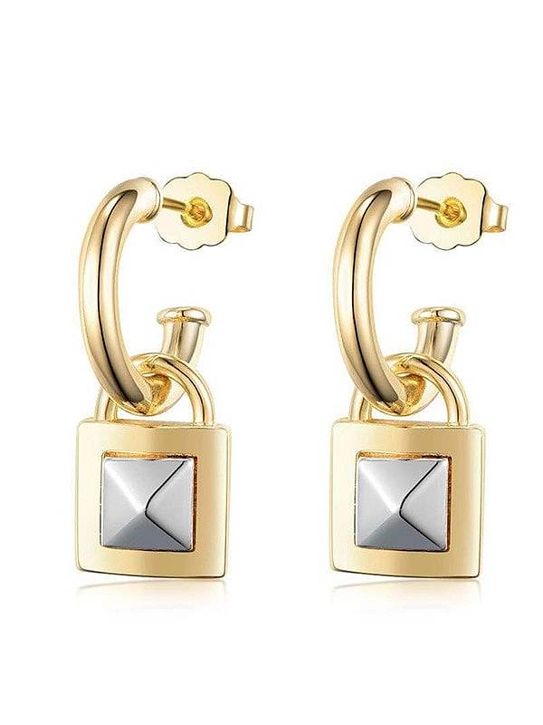 Brass Glass Stone Geometric Minimalist Stud Earring