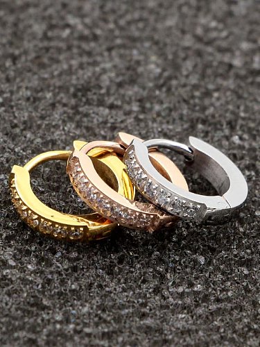 Titanium Rhinestone Round Minimalist Hoop Earring