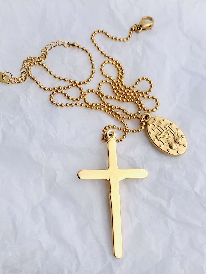 Collar religioso minimalista de cruz lisa de titanio
