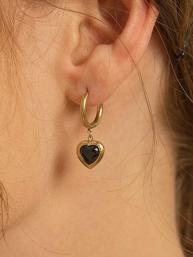 Stainless steel Glass Stone Heart Minimalist Huggie Earring