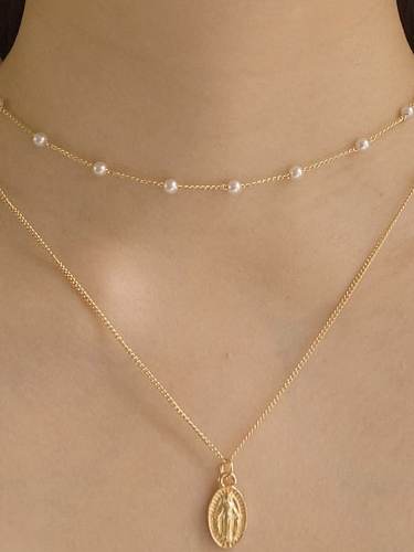Collier multi-rangs minimaliste géométrique en perles d'imitation en cuivre
