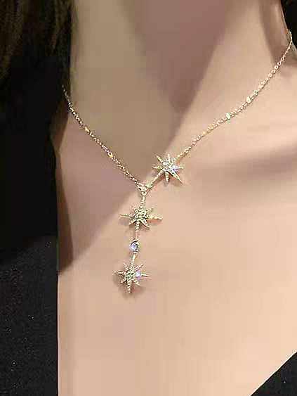 Titanium Steel Cubic Zirconia Star Vintage Lariat Necklace