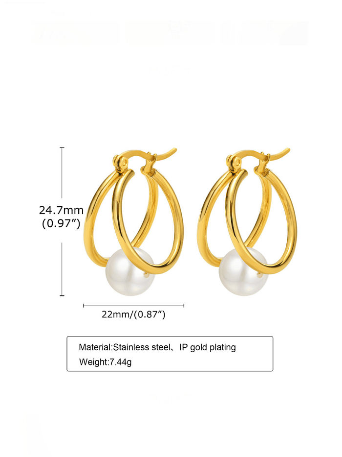 Stainless steel Imitation Pearl Geometric Minimalist Huggie Earring