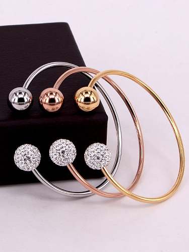 Titanium Cubic Zirconia Ball Minimalist Cuff Bangle