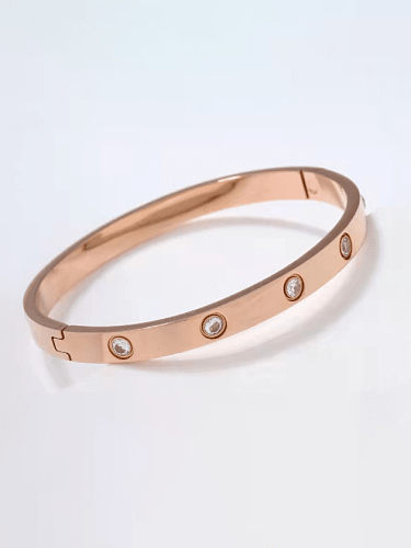 Titanium Steel Rhinestone Geometric Minimalist Band Bangle