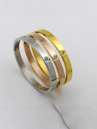 Bracelet jonc minimaliste rond en acier titane avec strass