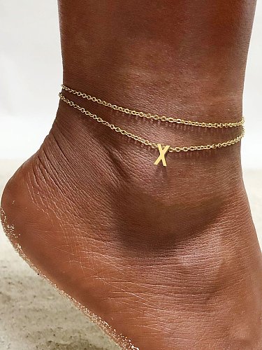 Titanium Steel Letter Minimalist Double layer Chain Anklet