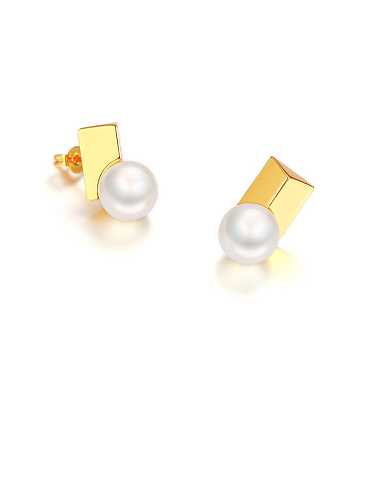 Copper Imitation Pearl White Geometric Minimalist Stud Earring