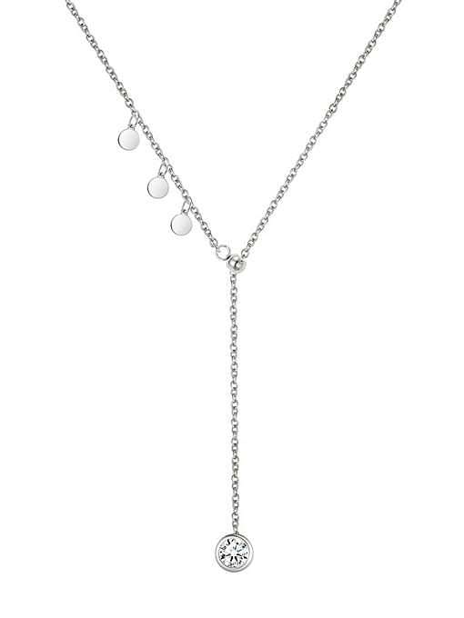 Collar de lazo minimalista con borla de diamantes de imitación de acero titanio