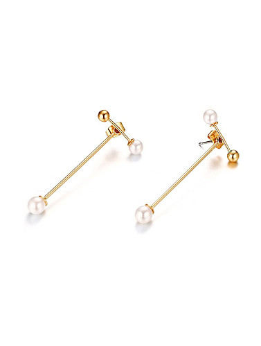 Letter T shape imitation pearl stainless steel dual purpose earrings