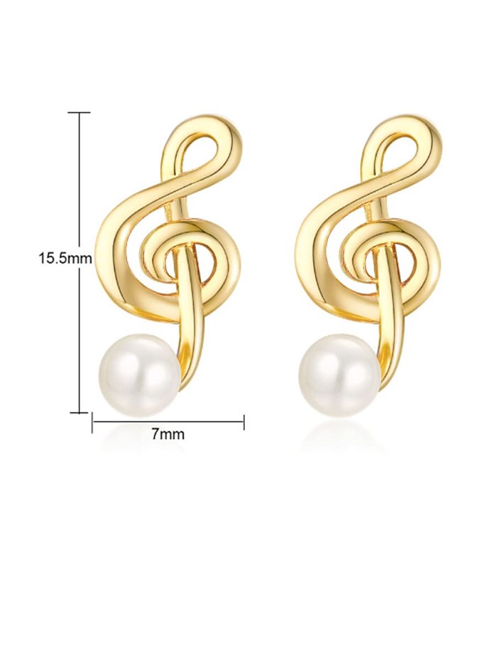 Copper Imitation Pearl White Geometric Minimalist Drop Earring