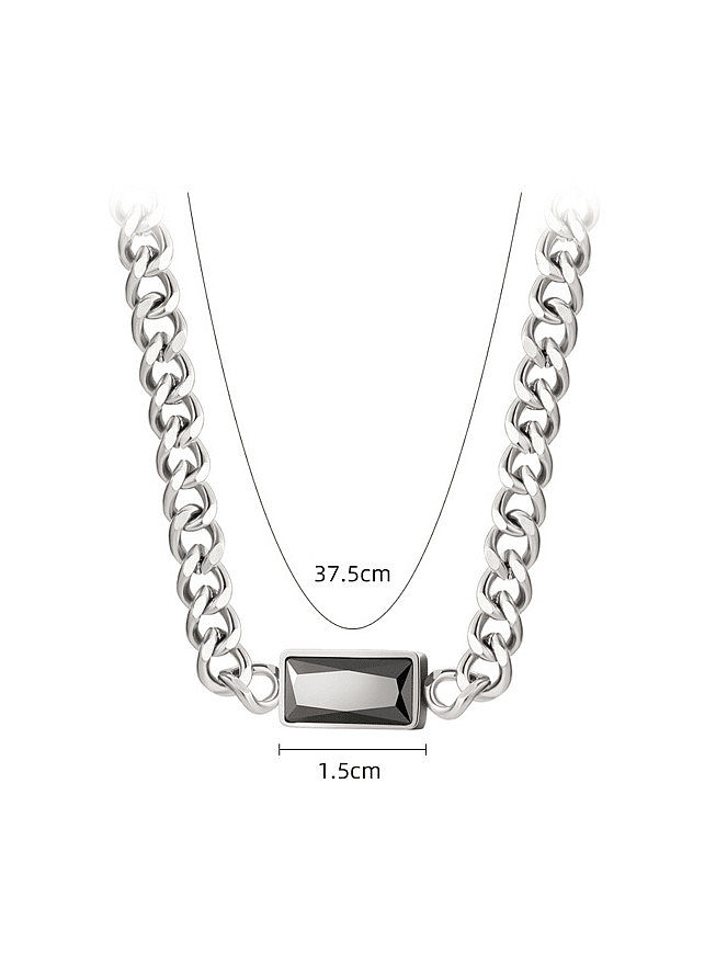 Titanium Steel Glass Stone Geometric Vintage Hollow Chain Necklace