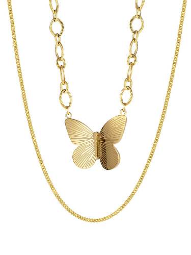 Collier multi-rangs vintage papillon en acier titane