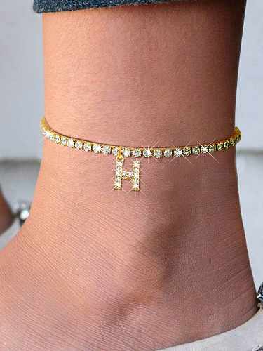 Stainless steel Cubic Zirconia Vintage Letter Pendant Anklet
