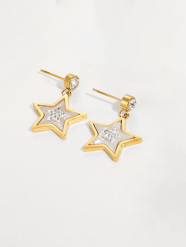 Titanium Steel Rhinestone Pentagram Minimalist Drop Earring