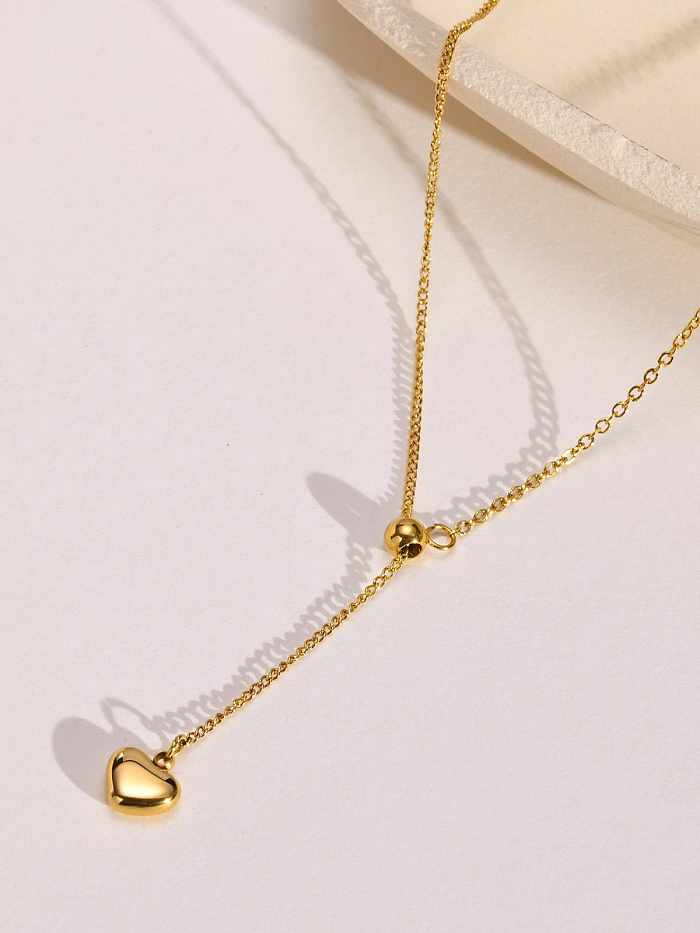 Titanium Steel Heart Tassel Minimalist Lariat Necklace