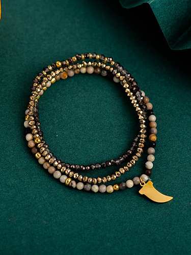 Stainless steel Retro wolf's fang Pendant Beaded Stretch Bracelet