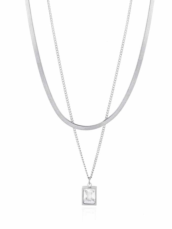 Titanium Steel Glass Stone Geometric Minimalist Multi Strand Necklace