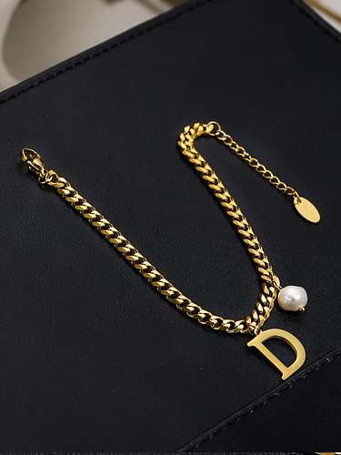 Titanium Steel Imitation Pearl Letter Minimalist Link Bracelet