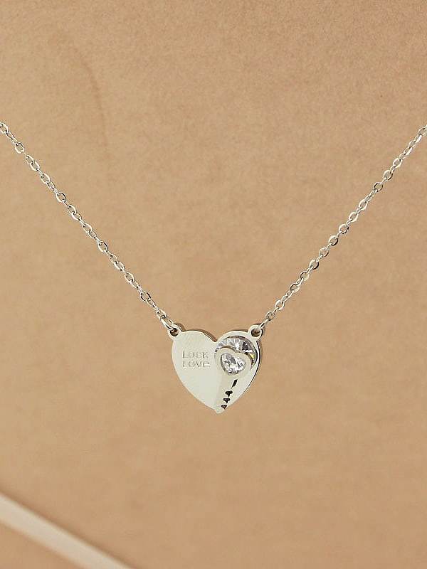 Titanium Heart Cubic Zirconia Key Trend Necklace