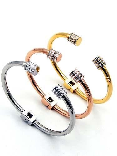 Titanium nail Cubic Zirconia Geometric Minimalist Cuff Bangle