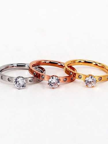 Titanium Steel Rhinestone Round Minimalist Band Ring