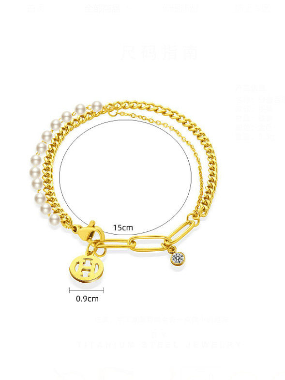 Bracelet en Acier Inoxydable Perle d'Imitation Géométrique Vintage Strand