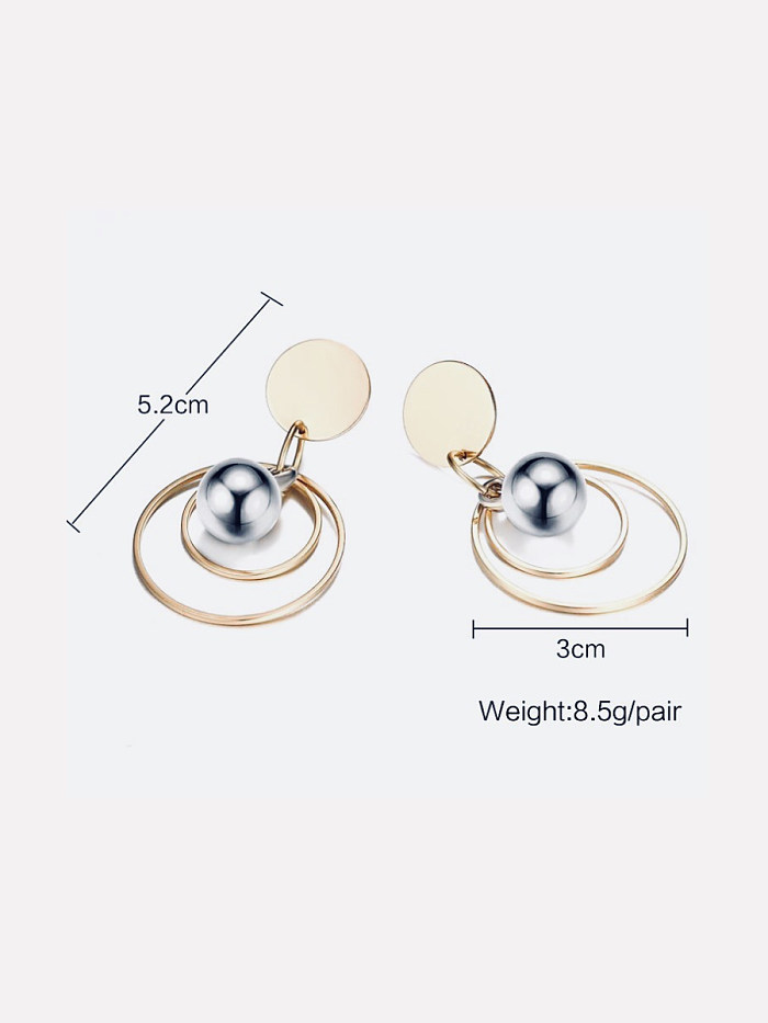Nouvelles boucles d'oreilles en perles creuses à double anneau en or plaqué sous vide en acier inoxydable