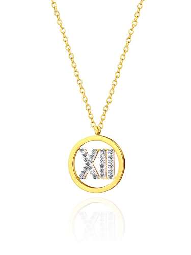 Stainless steel Cubic Zirconia Round Minimalist Letter Pendant Necklace