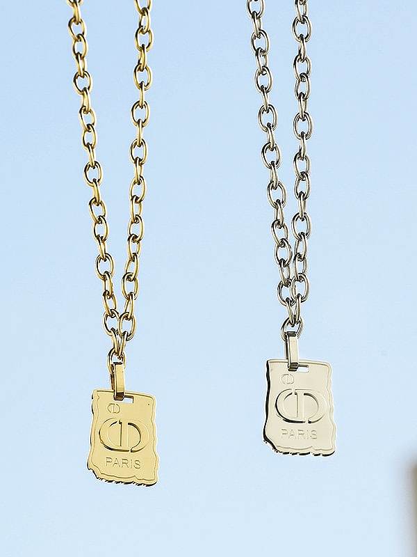 Stainless steel Geometric Vintage Letter C D Pendant Necklace
