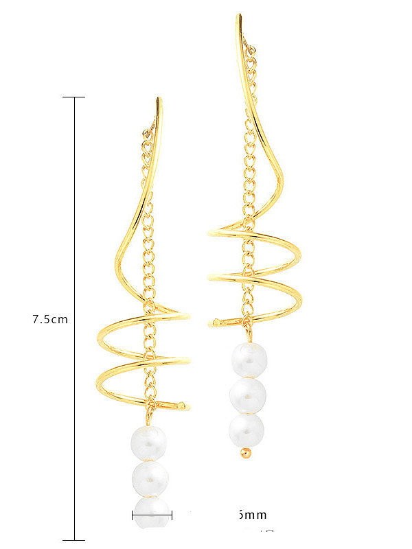 Arete colgante minimalista geométrico de perla de imitación de latón