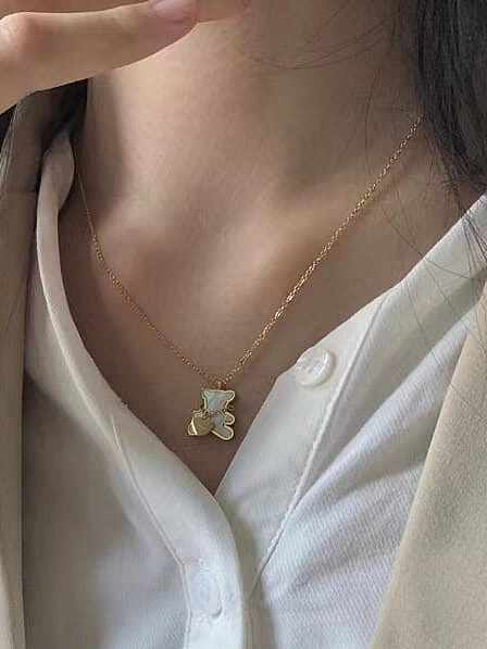 Titanium Steel Cute Shell Bear Pendant Necklace
