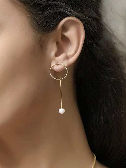 Stainless Steel Imitation Pearl White Round Minimalist Drop Earring