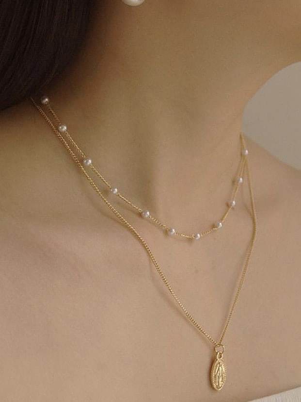 Kupfer Nachahmung Perle geometrische minimalistische mehrsträngige Halskette