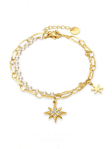 Bracelet en Acier Inoxydable Perle d'Imitation Étoile Vintage Strand