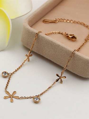 Titanium Flower Dainty Cubic Zirconia Anklet