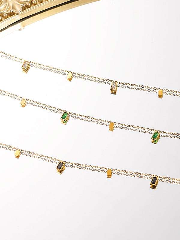 Edelstahl-Glasstein-Rechteck-minimalistische Halskette