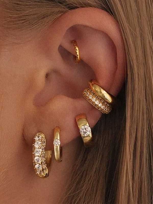 Brass Rhinestone Geometric Hip Hop Huggie Earring