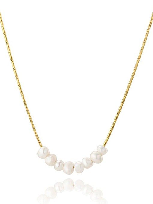 Stainless steel Freshwater Pearl Geometric Dainty Necklace