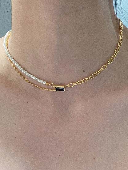 Messing Zirkonia geometrische minimalistische mehrsträngige Halskette