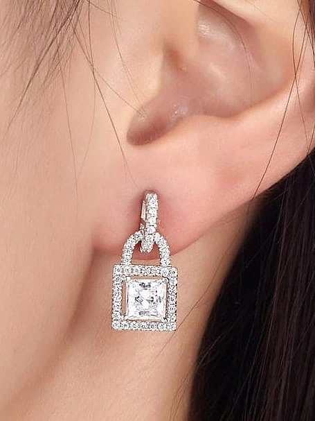 Boucles d'oreilles pendantes vintage géométriques en laiton et zircon cubique
