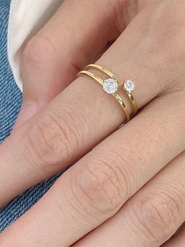 Titanium Rhinestone Geometric Minimalist Stackable Ring