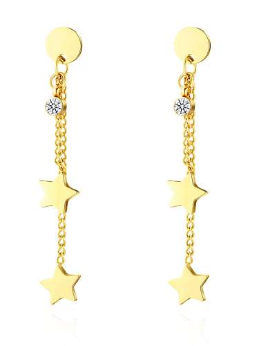 Titanium Steel Rhinestone Pentagram Tassel Minimalist Drop Earring